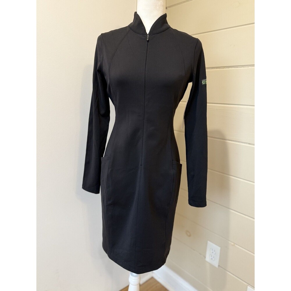 NWT Athleta Delancey Black UPF 50+ Sculptek Dress Long Sleeve S Athleisure Logo